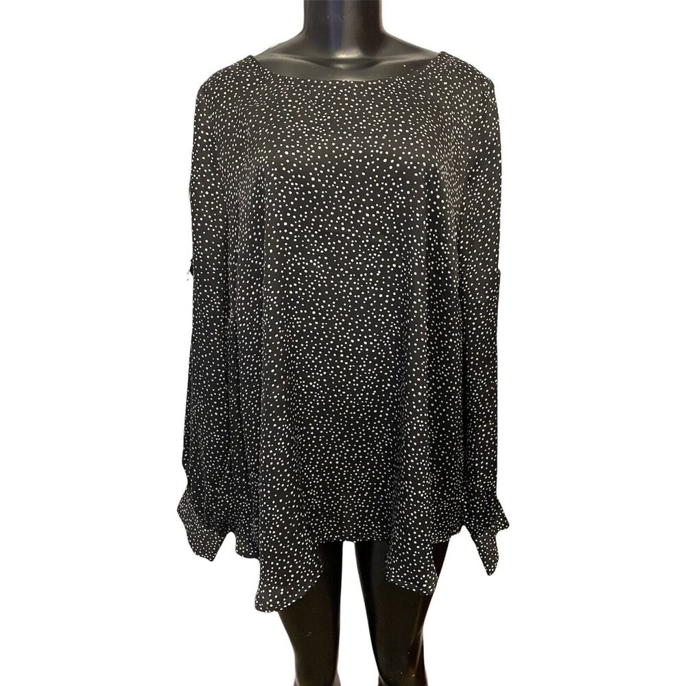 Size 24 Lane Bryant Cold Shoulder Long Sleeve Blouse Back Keyhole Black